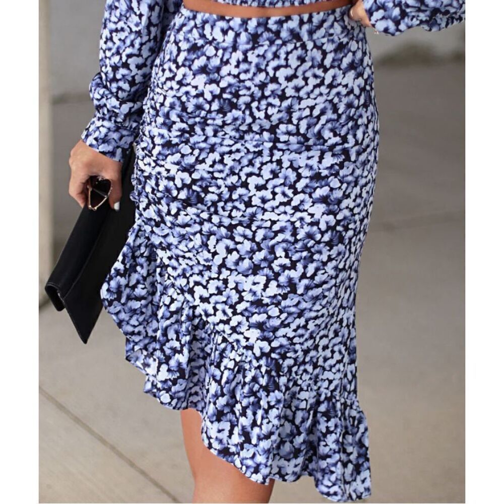Jacquie the Label Flower Market Strolls Ruched Ruffle Midi Skirt Womens Medium